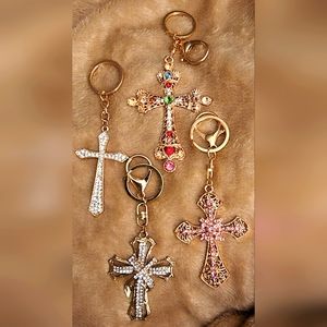(4) Decorative Cross Keychains/Purse Charms